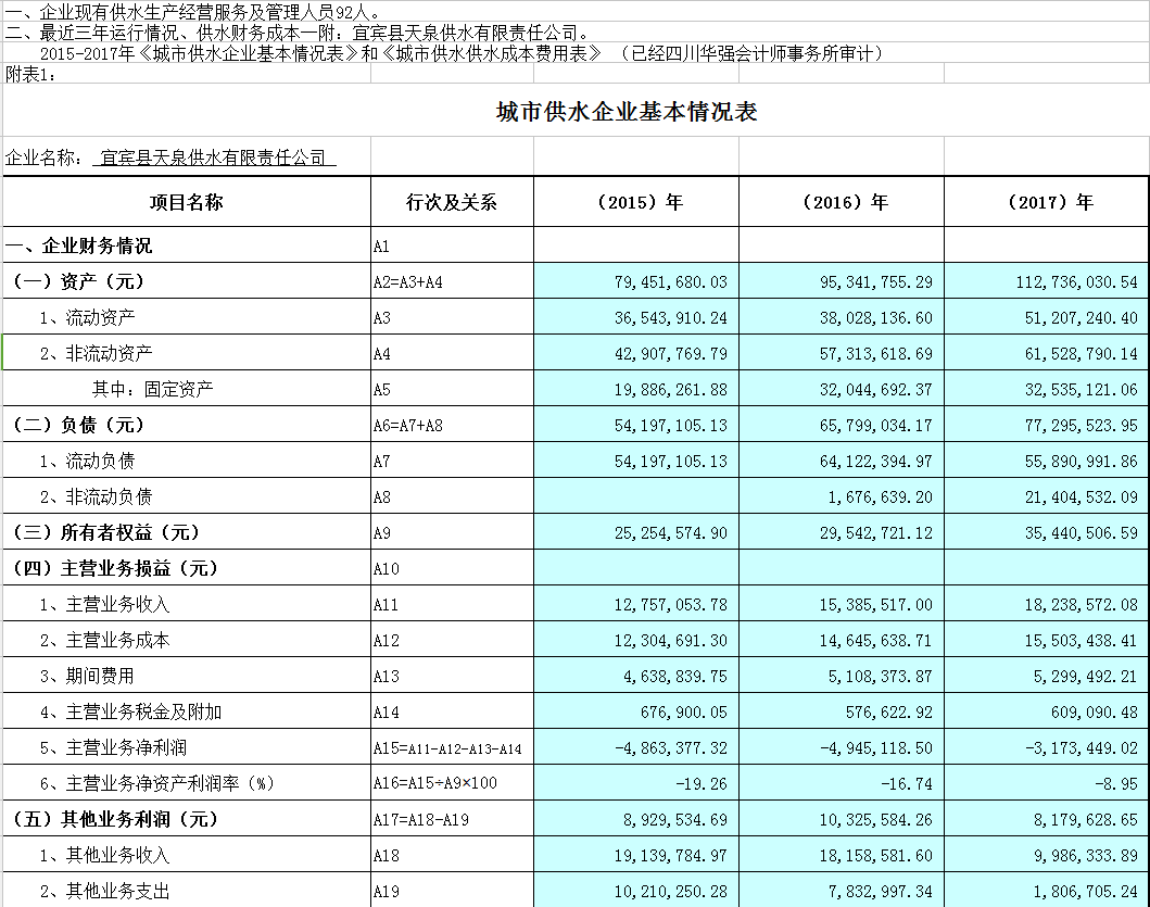 天泉供水公司城市供水企業(yè)基本情況表